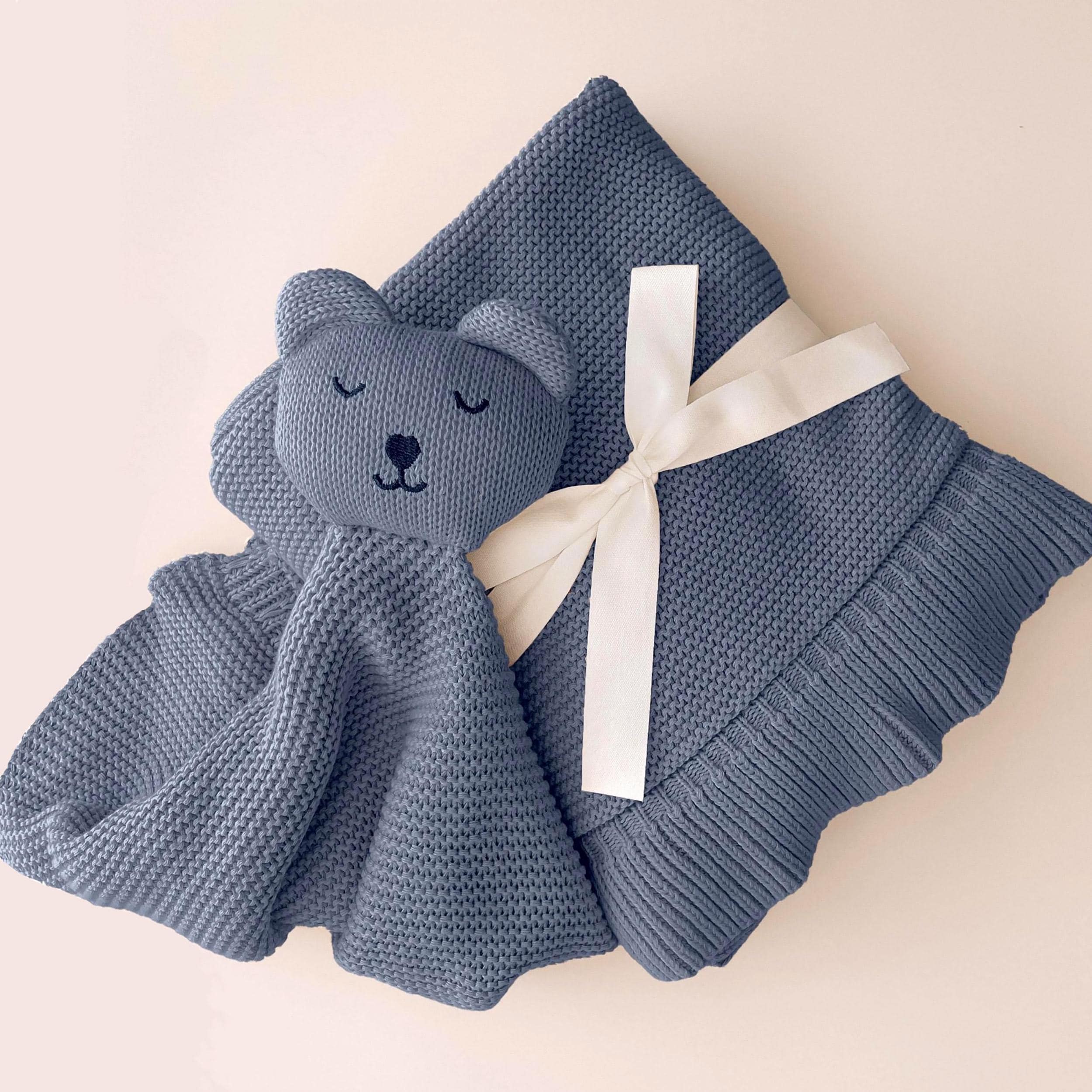 Blue Baby Gift Set Newborn Gift Baby Shower Gift Baby Boy Comforter Knitted Baby Blanket Organic Cotton Comforter