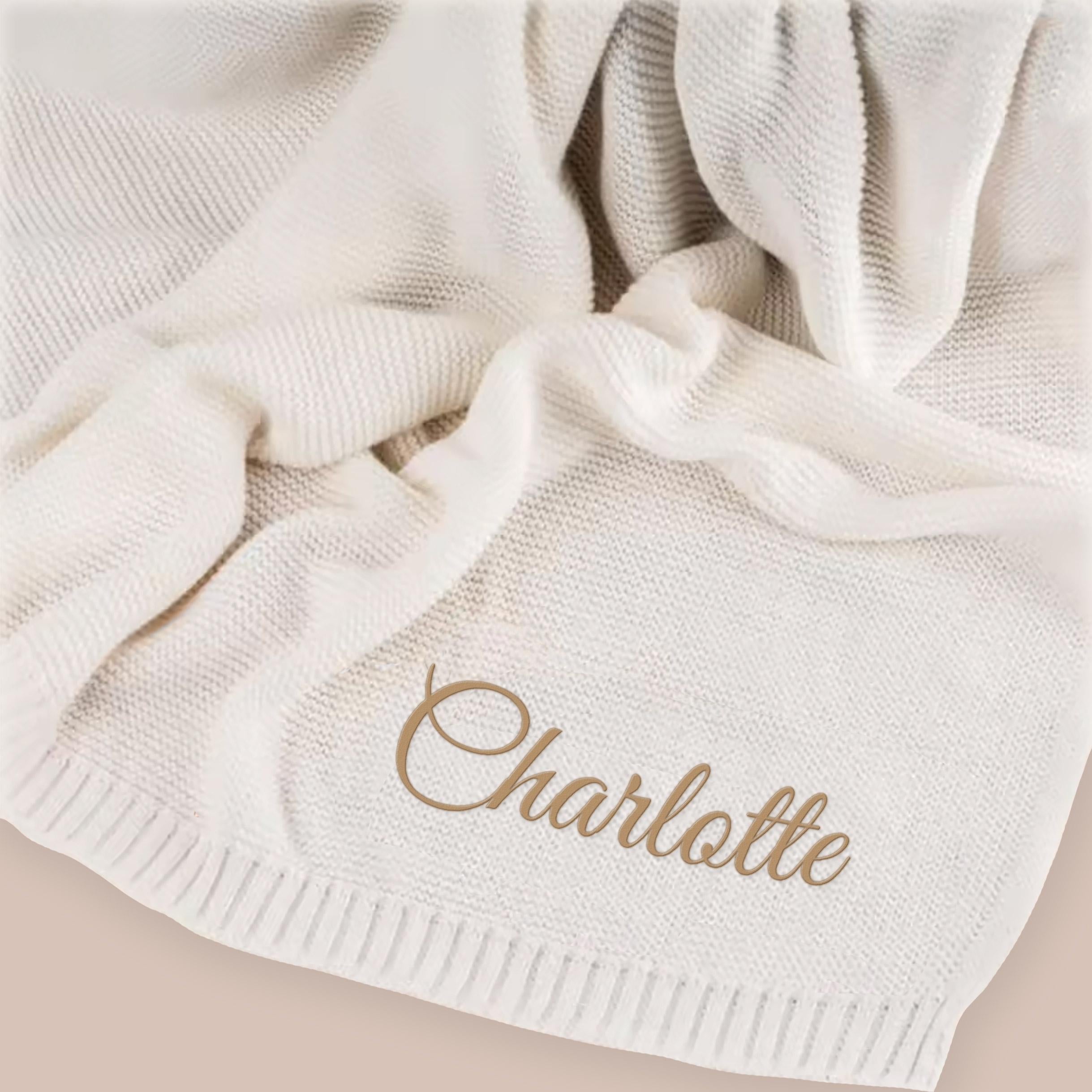 Personalized Knit Baby Blanket: Embroidered Name, Cotton Yarn
