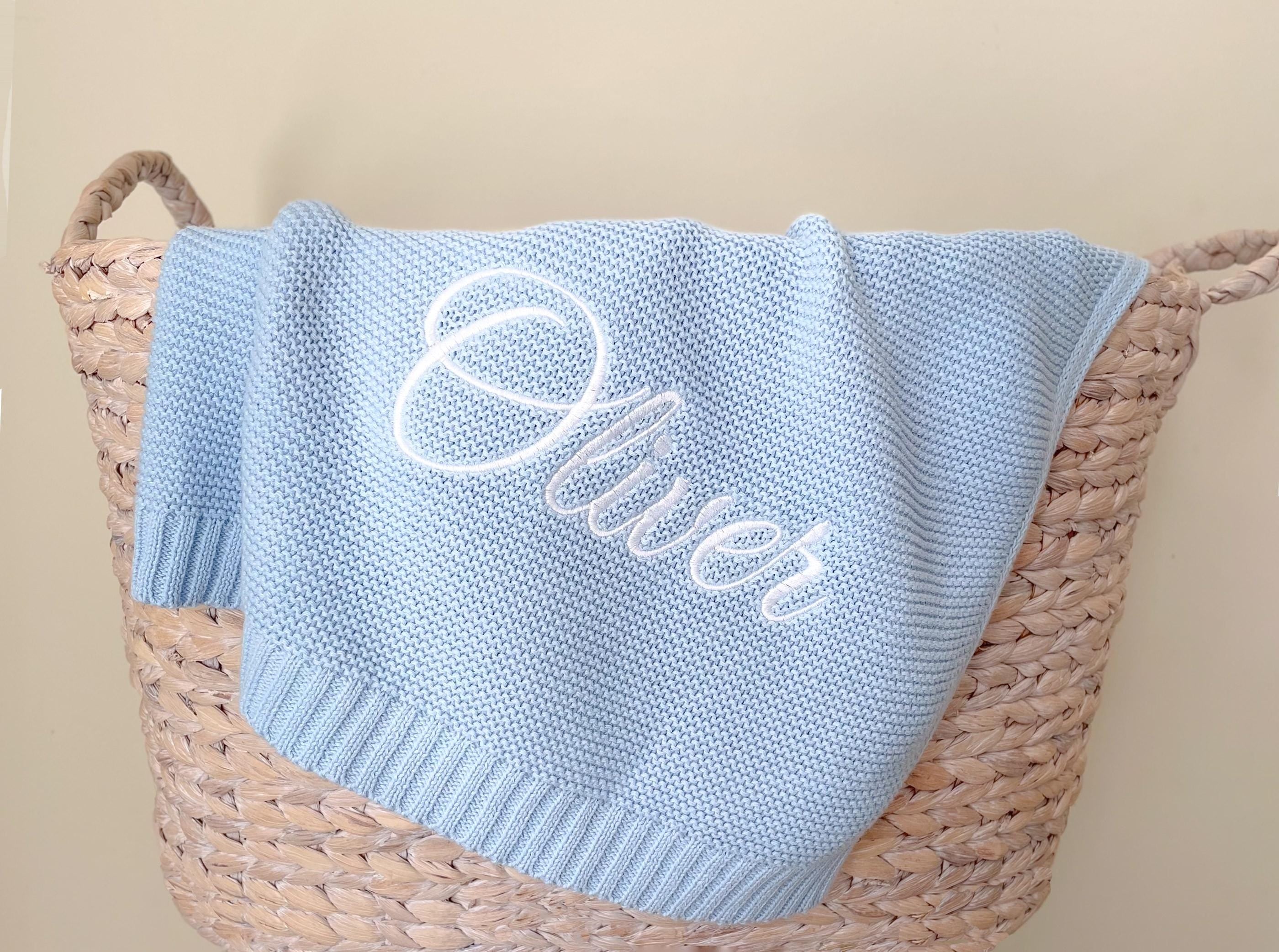 Personalized Knit Baby Blanket: Embroidered Name, Cotton Yarn