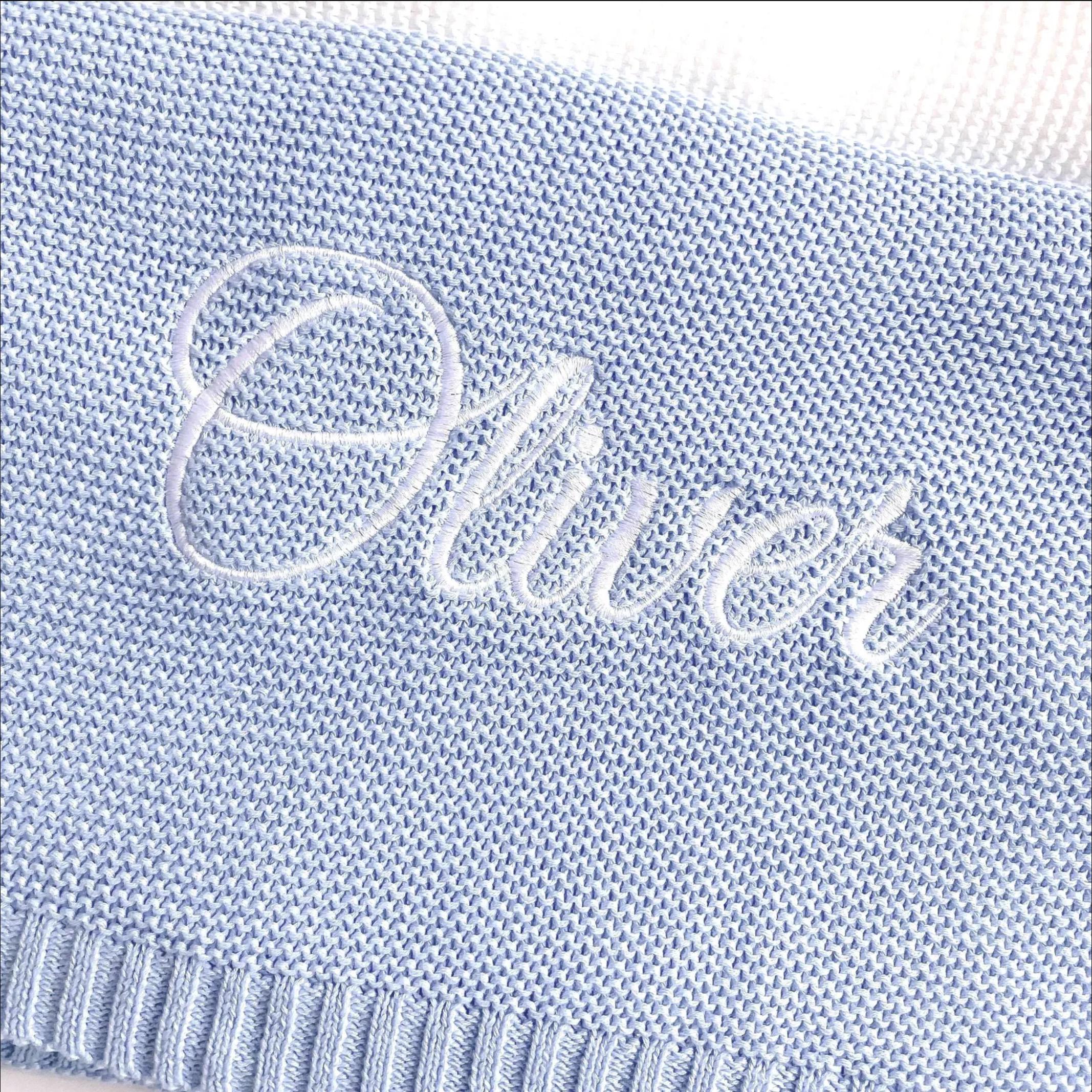 Personalized Knit Baby Blanket: Embroidered Name, Cotton Yarn