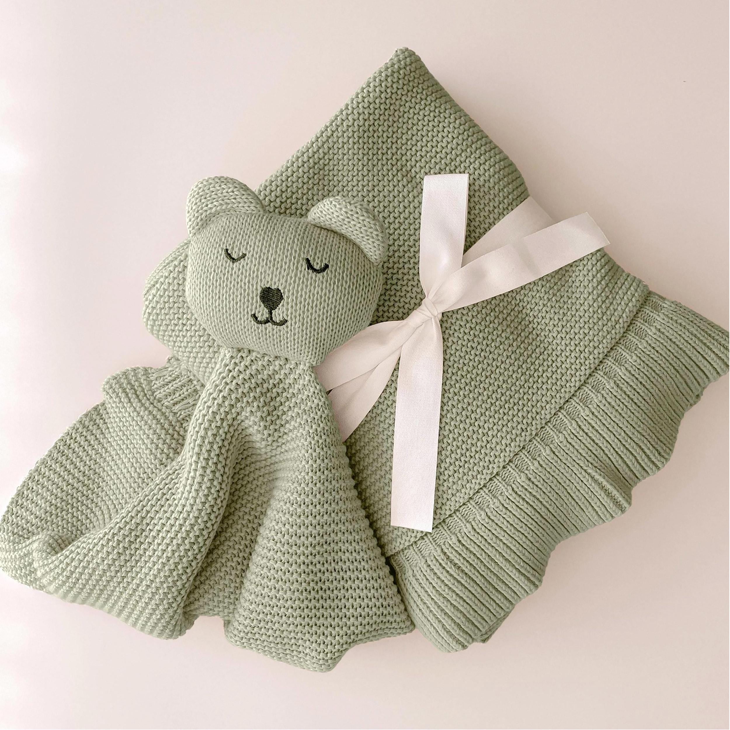 Blue Baby Gift Set Newborn Gift Baby Shower Gift Baby Boy Comforter Knitted Baby Blanket Organic Cotton Comforter
