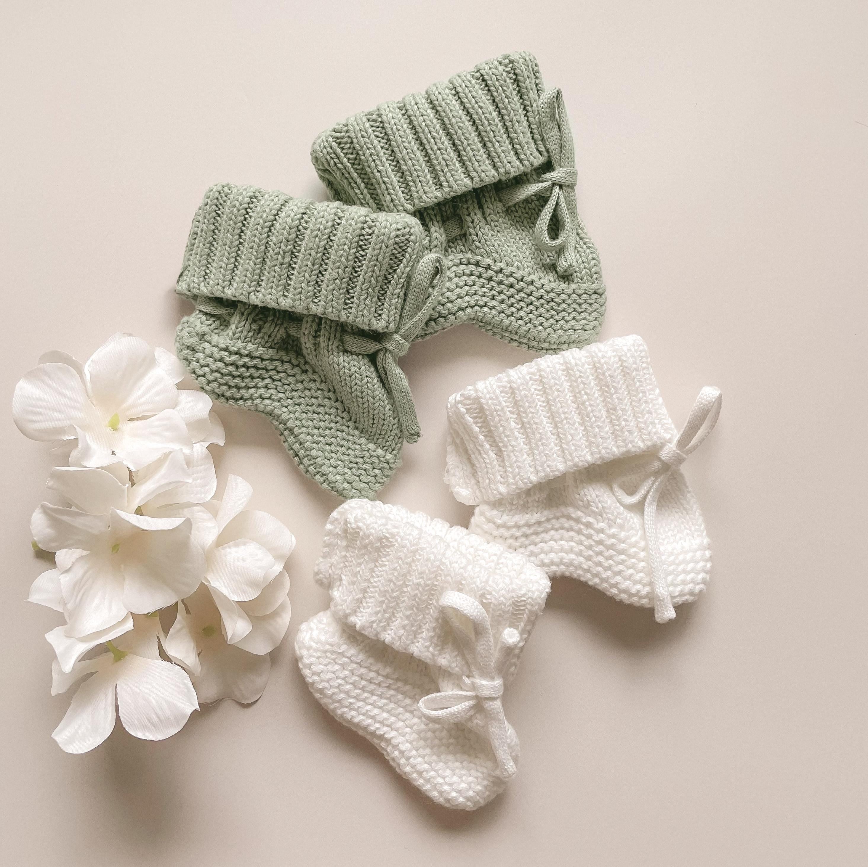 Organic Cotton Knit Baby Booties - Milk or Sage