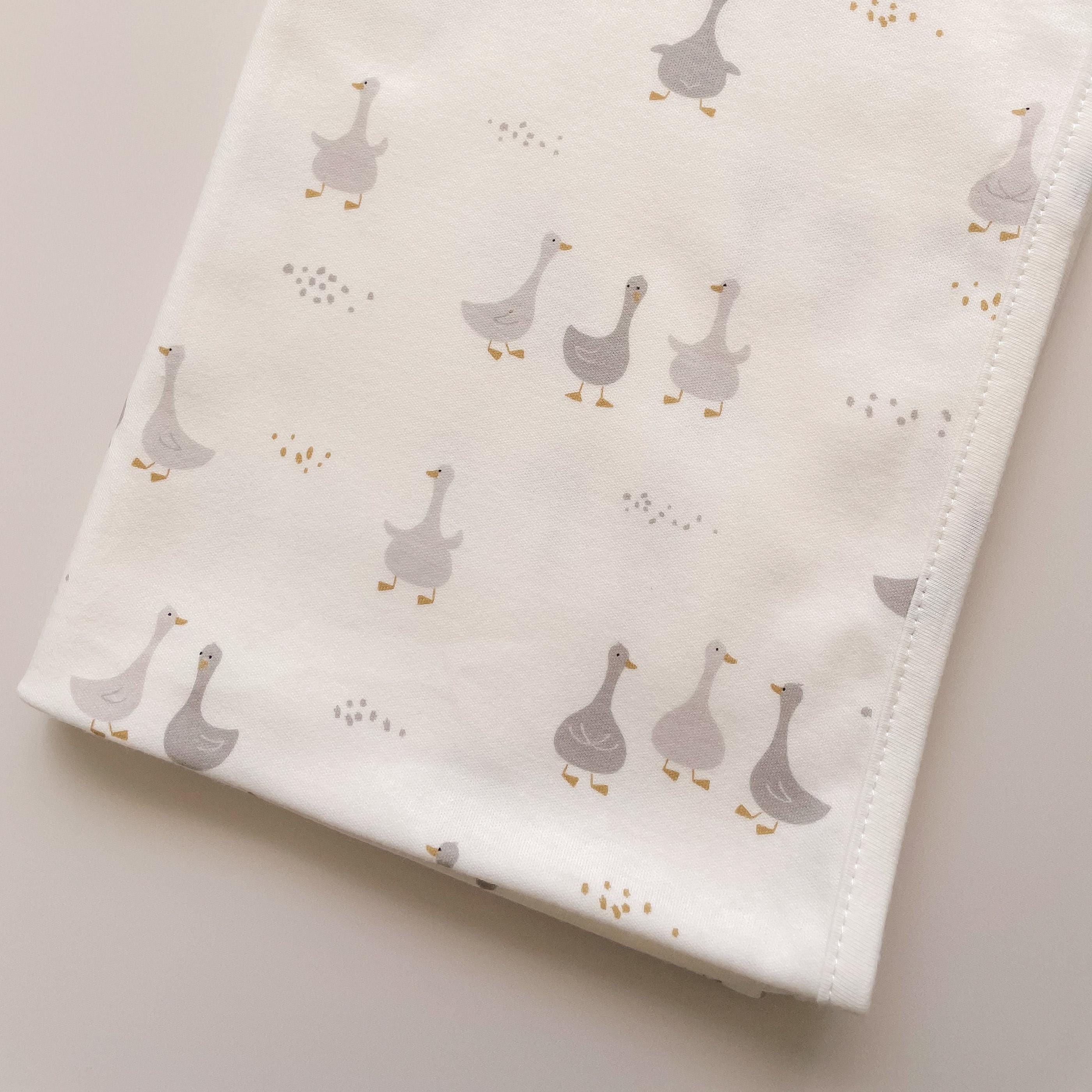 Goose Print Gift Set Stretch Cotton Baby Swaddle and Beanie Newborn Gift Birth Announcement