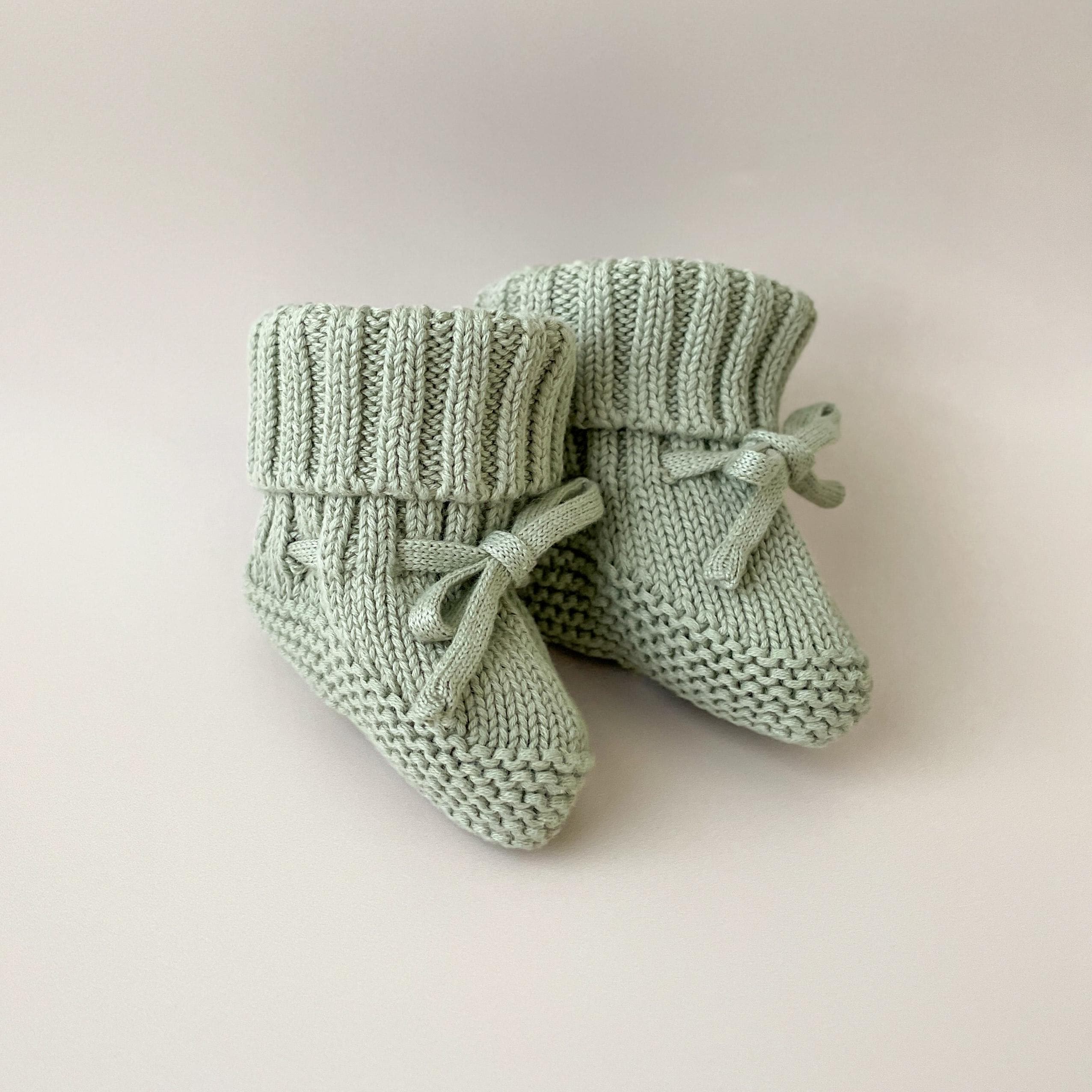 Organic Cotton Knit Baby Booties - Milk or Sage
