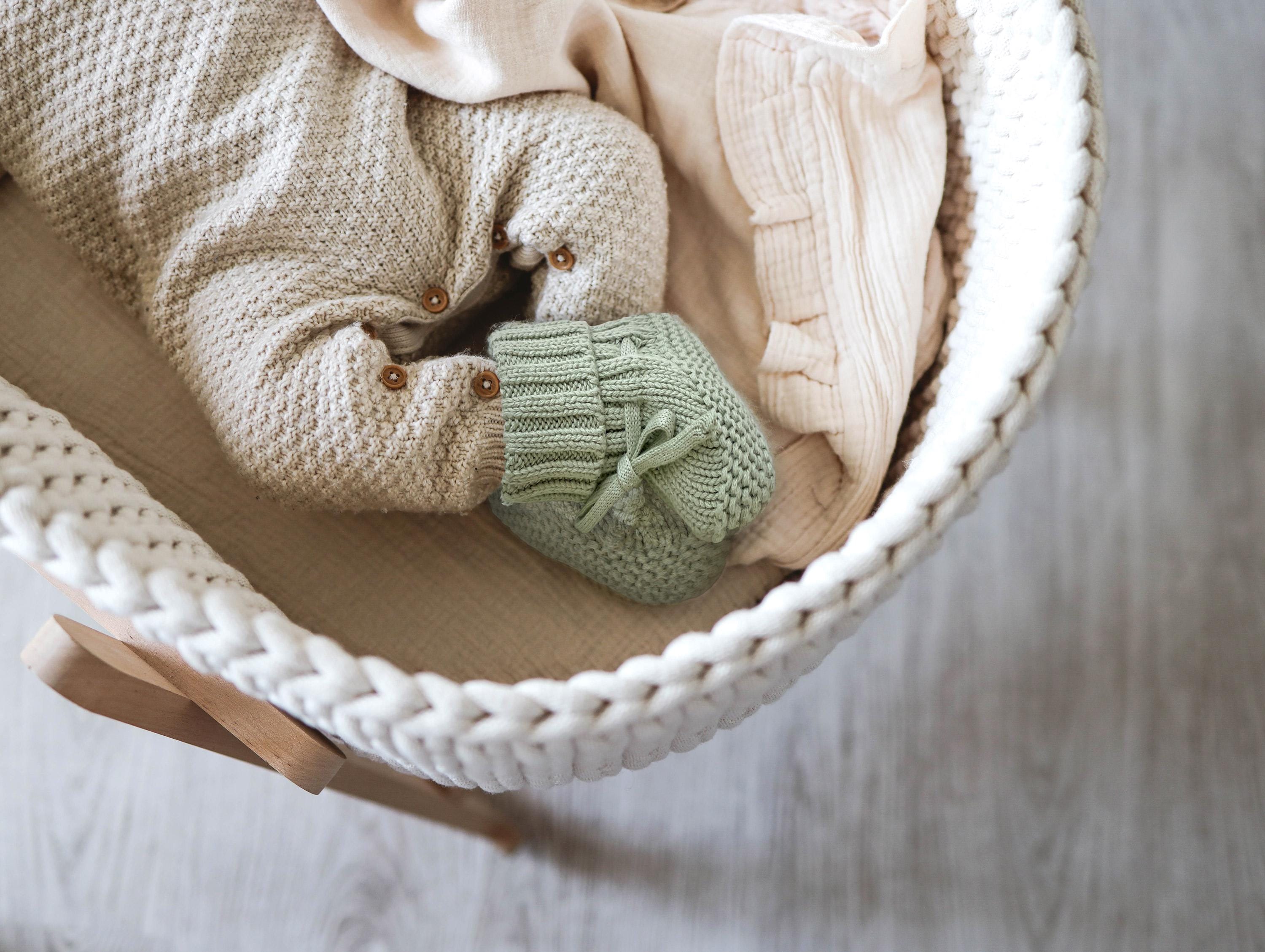 Organic Cotton Knit Baby Booties - Milk or Sage